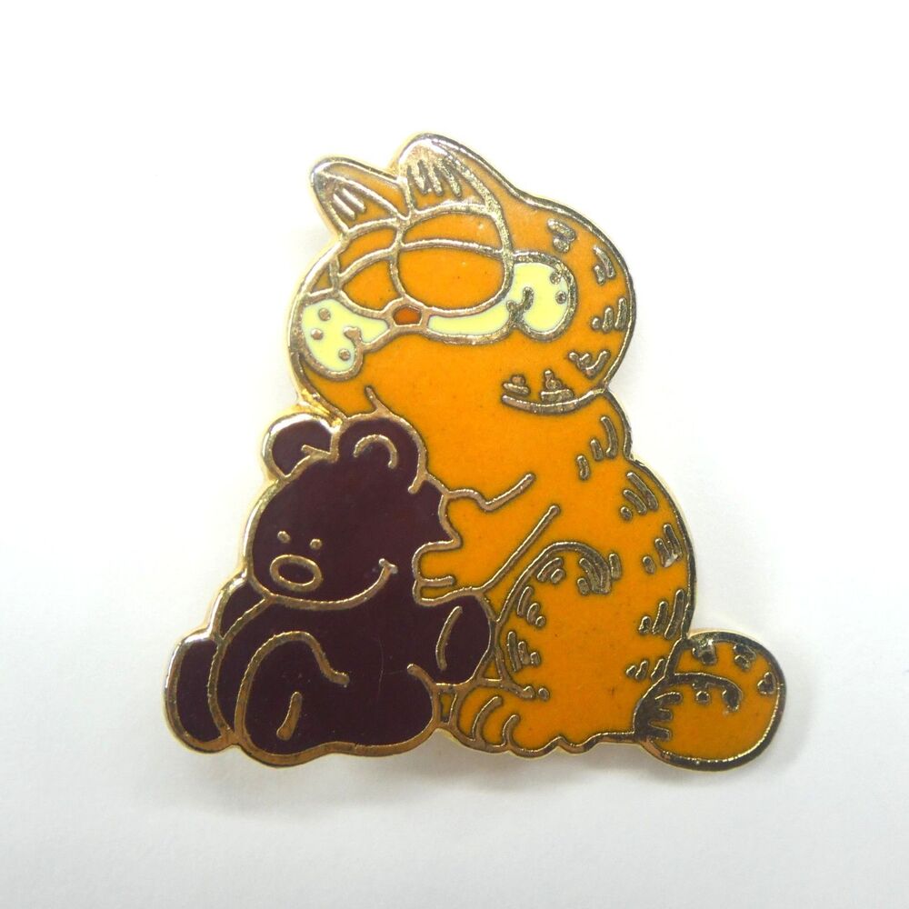 Garfield and Pooky Teddy Bear Enamel Pin Vintage 1978